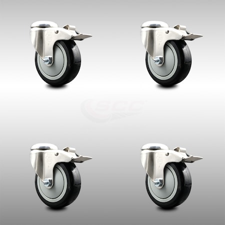 Service Caster 4 Inch 316SS Black Polyurethane Swivel Bolt Hole Caster Set with Lock Brake SCC SCC-SS316BHTTL20S414-PPUB-BLK-4